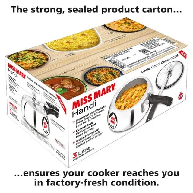 Hawkins Miss Mary Aluminium Inner Lid Handi Pressure Cooker - With Handle, Silver, MMH30, 3 l-7.webp